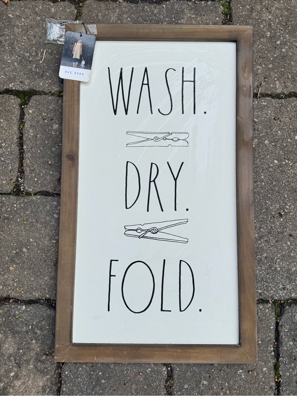 Rae Dunn WASH DRY FOLD Laundry Sign with Wooden Frame